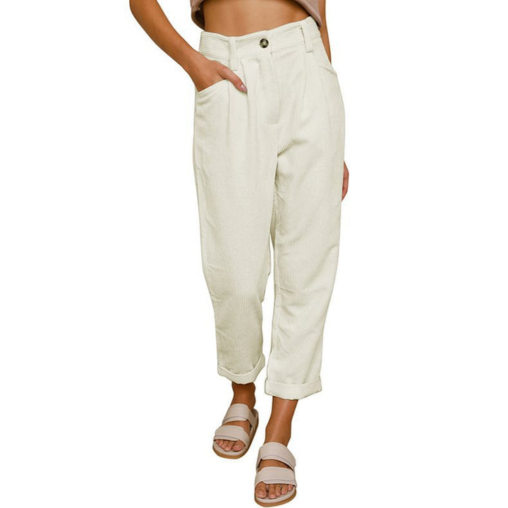 Damen Bequeme und elegante Hochtaillierte Hose mit feinem Rippmuster Drune