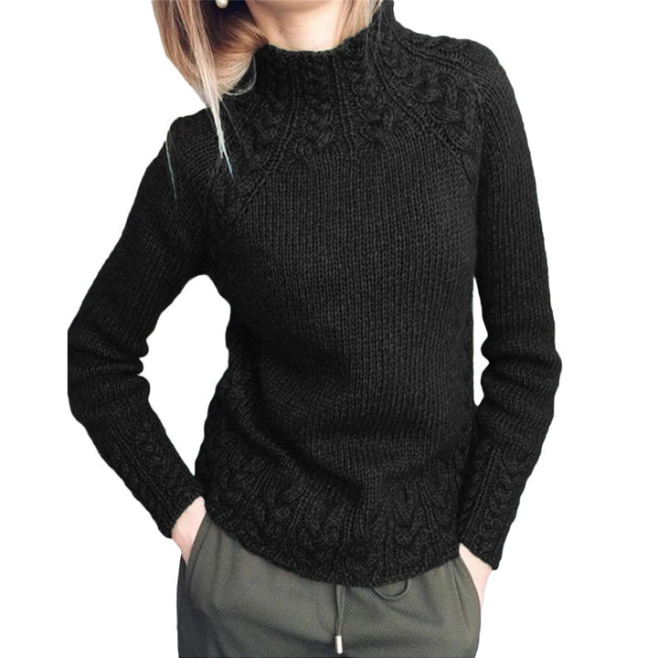 Damen nan grobgestrickter Zopfmuster-Pullover mit Stehkragen und tailliertem Schnitt Drune