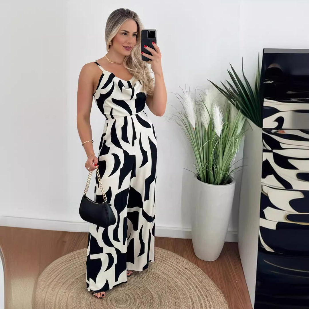 Damen Jumpsuit mit elegantem Wasserfall-Ausschnitt und weitem Bein Drune