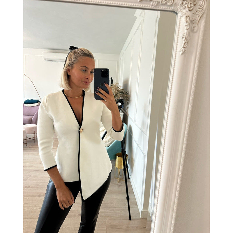 Damen elegante Jacke mit asymmetrischem Schnitt und metallischem Knopf Drune
