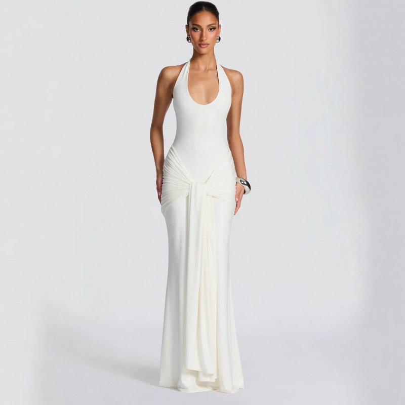 Damen Langes Wickelkleid mit tiefem V-Ausschnitt und Raffungen Drune