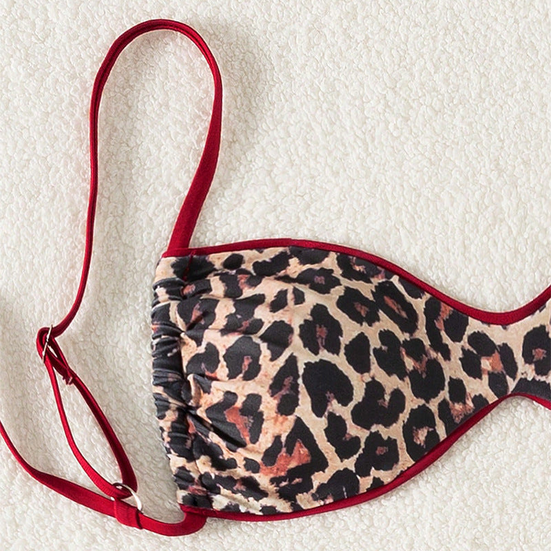 Damen Triangel-Bikini mit verspieltem Leopardenmuster und verstellbaren Trägern Drune