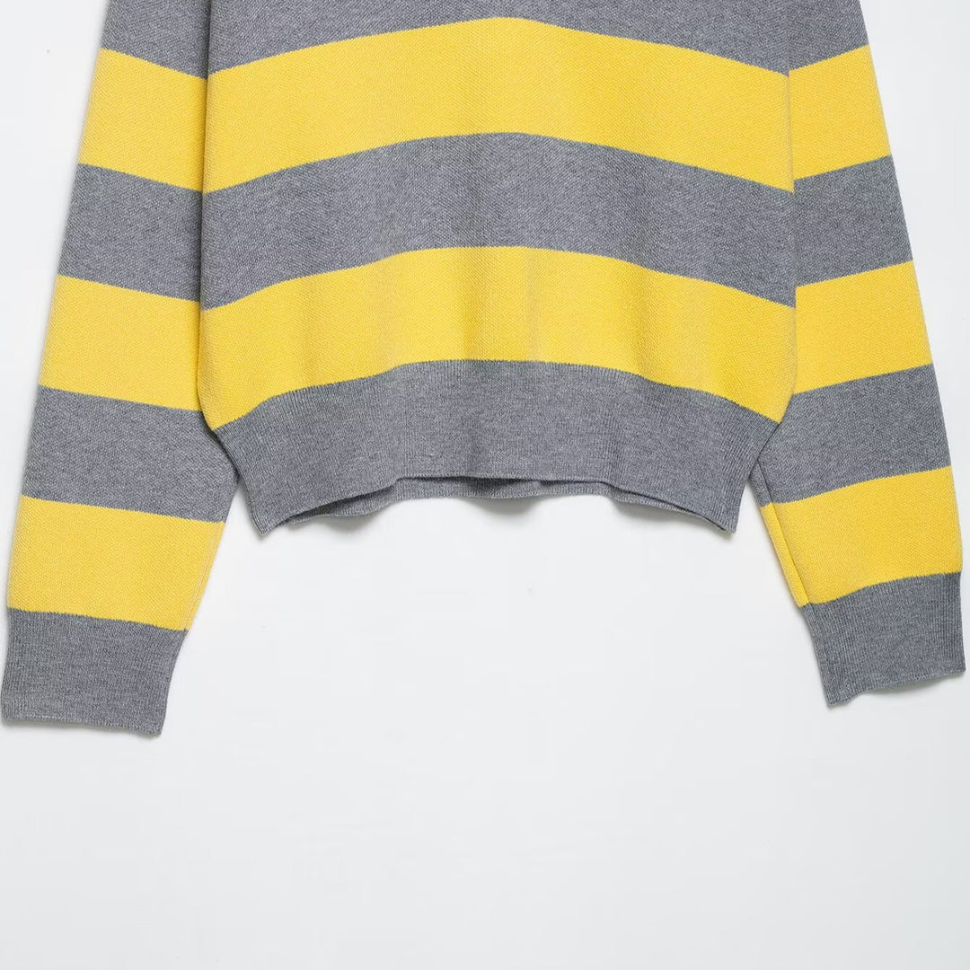 Damen lässiger Pullover mit modernem Kragen und auffälligen Streifen Drune