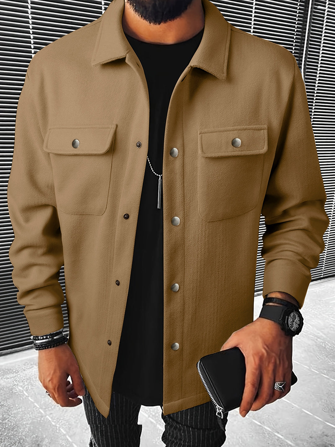 Herren nan Hemdenjacke aus Wollmix mit Druckknöpfen und Pattentaschen Drune