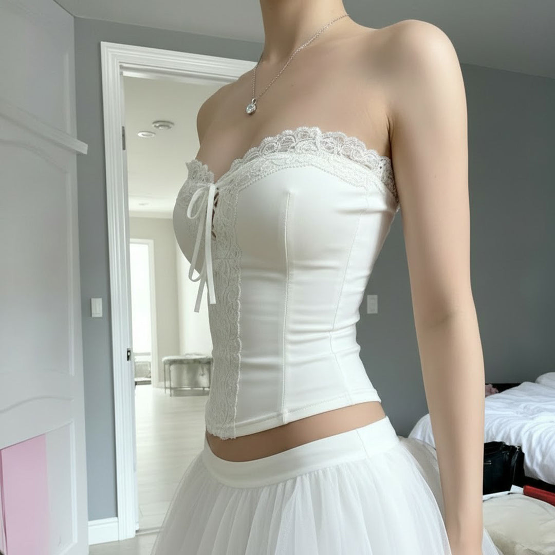 Damen Spitzen-Corsage mit verstellbarem Schnür-Design Drune