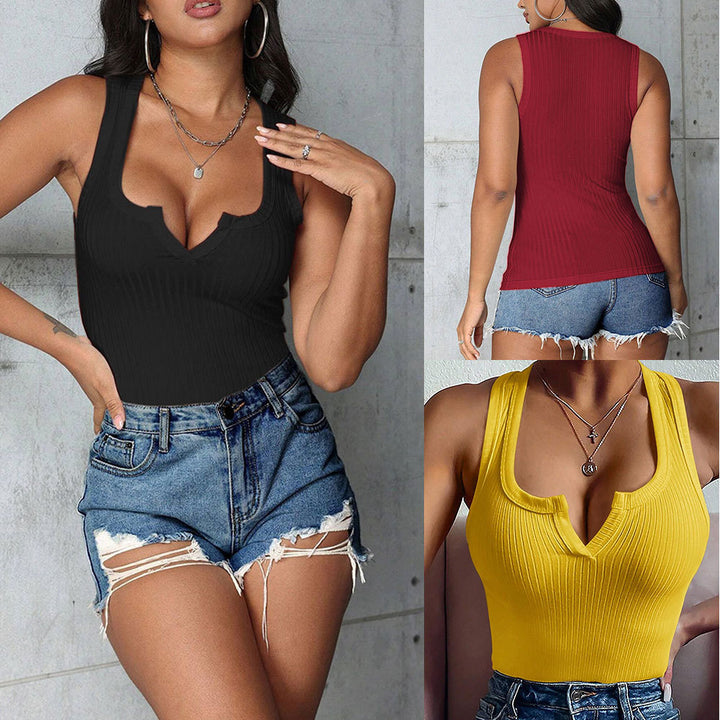 Damen figurbetontes V-Ausschnitt Tanktop Drune