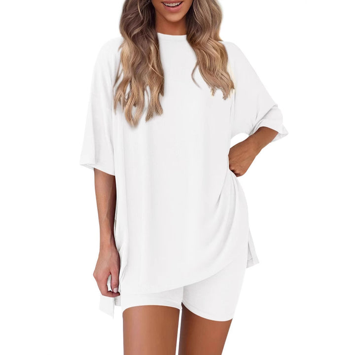 Damen Lässiges Lounge-Set mit übergroßem Oberteil und kurzen Hosen Drune