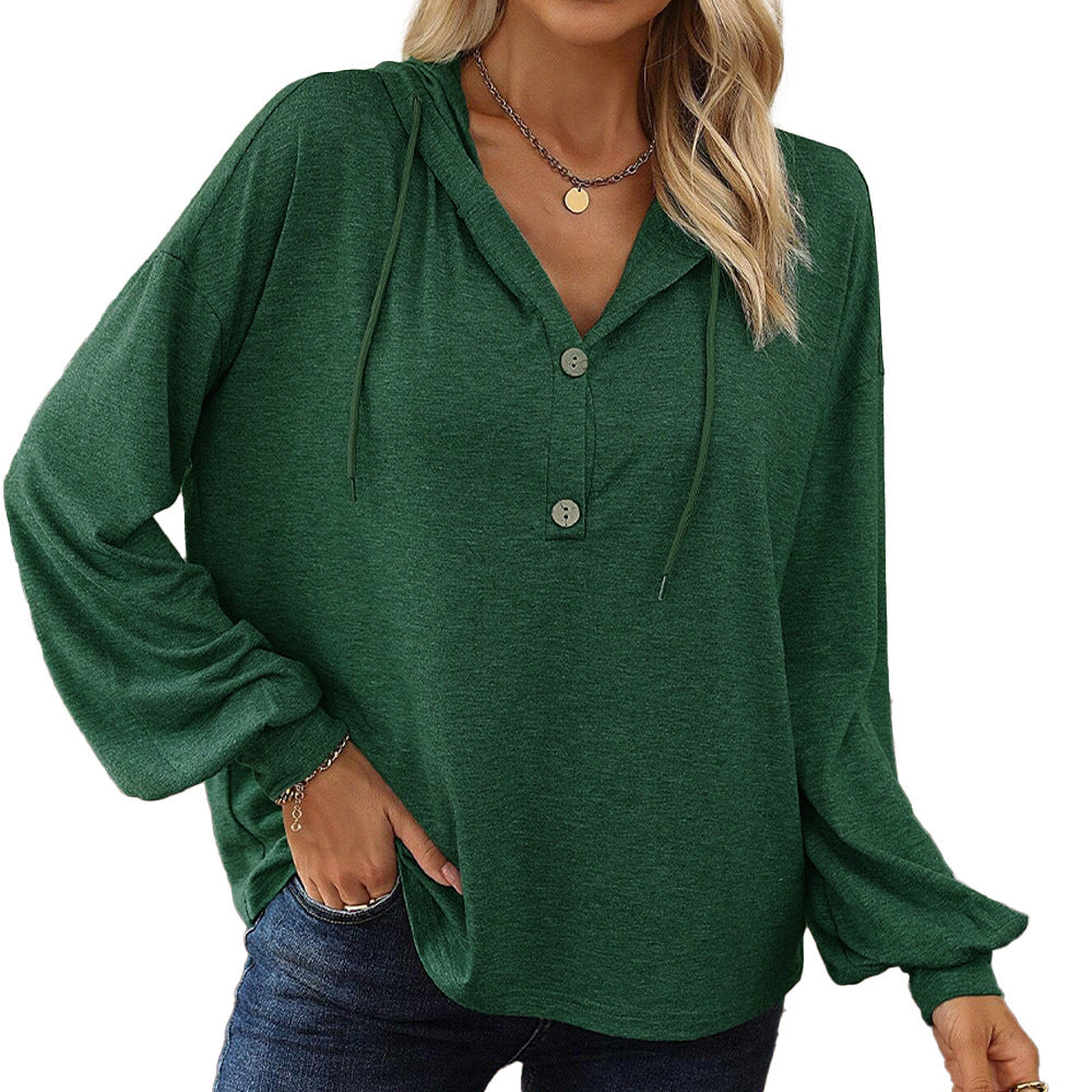 Damen lässiges Hoodie-Oberteil mit knöpfbaren Details und elastischen Ärmeln Drune