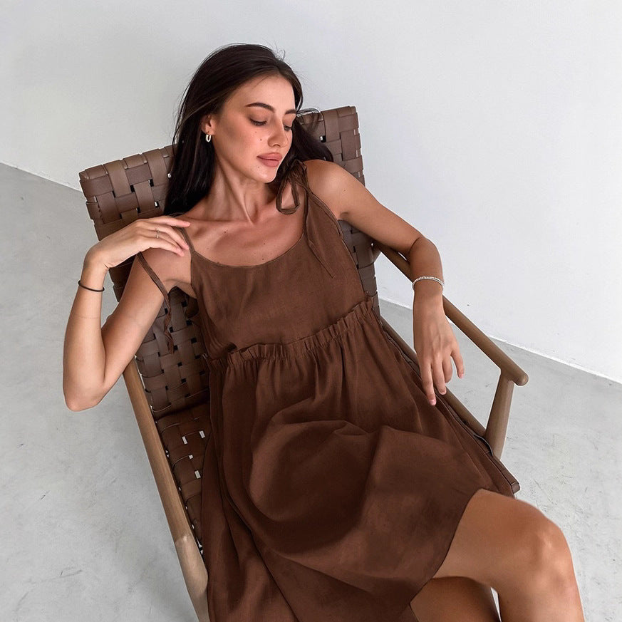 Damen luftiges Sommerkleid mit verstellbaren Trägern und lockerer Silhouette Drune