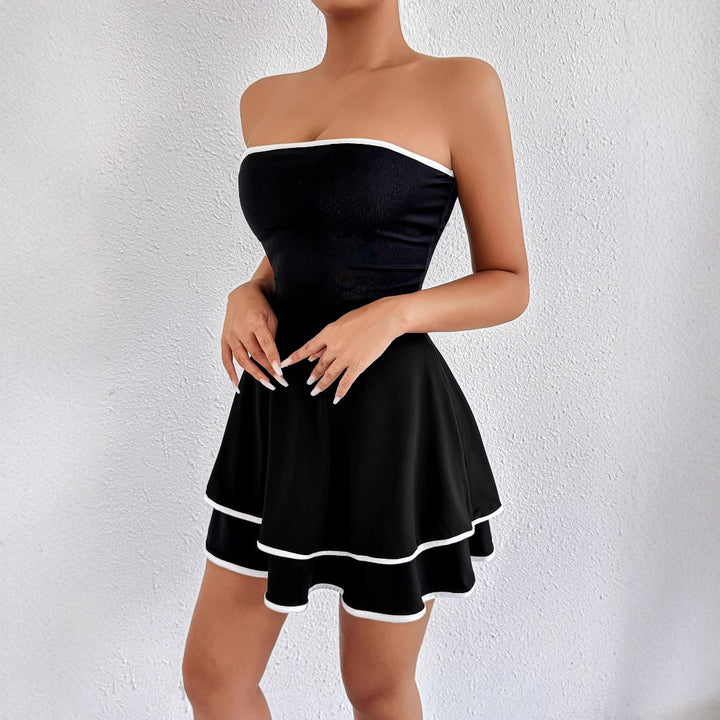 Damen kurzes trägerloses Kleid mit verspieltem Saum Drune