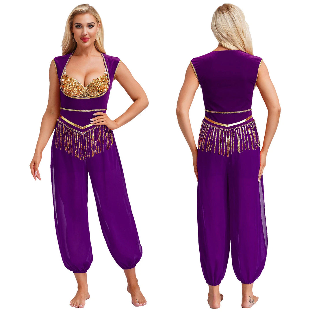 Damen Kostüm-Jumpsuit mit glitzerndem Oberteil und lässiger Hose Drune