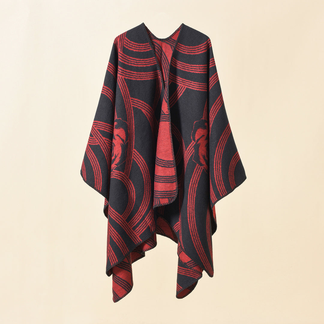 Damen Kunstvoller Wickel-Poncho mit elegantem Floraldesign Drune