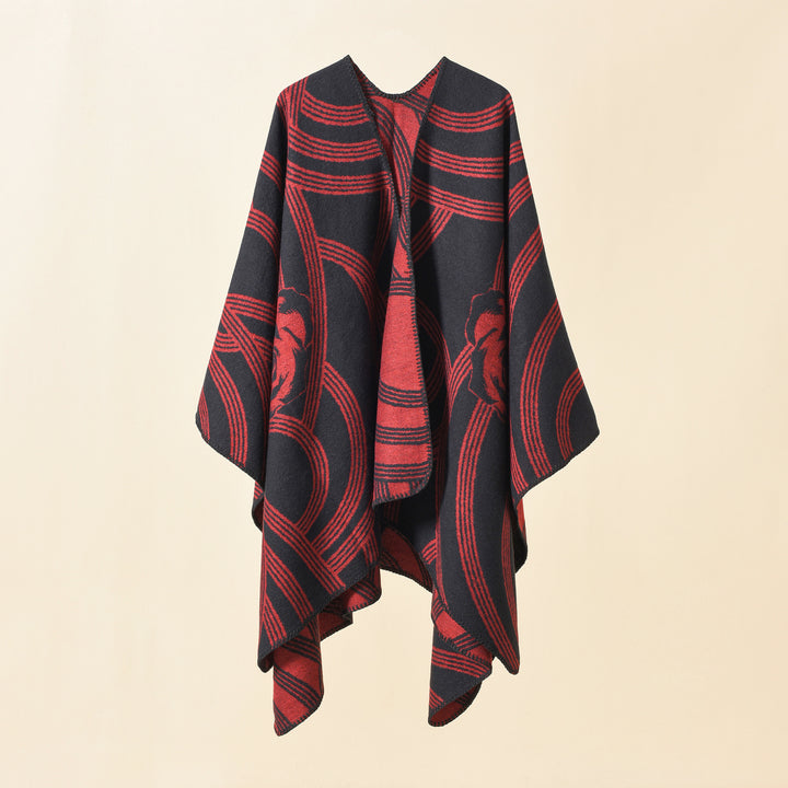 Damen Kunstvoller Wickel-Poncho mit elegantem Floraldesign Drune