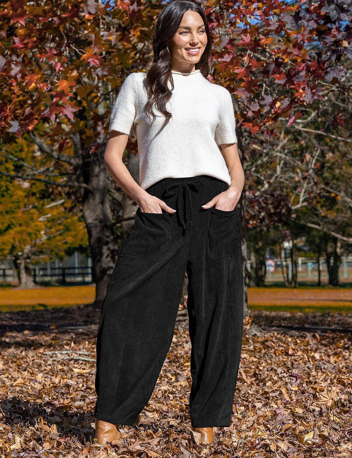 Damen Weite Velours-Hose mit verstellbarem Bund Drune