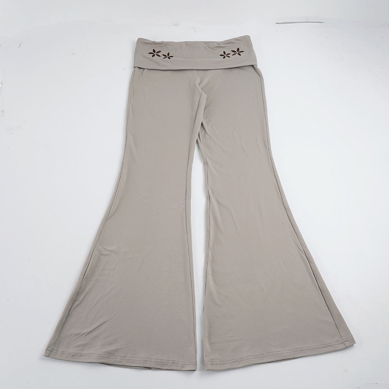 Damen nan Yogahose Flared mit Umschlagbund, komfortable Bootcut-Passform und Laser-Cut Blütendetail Drune