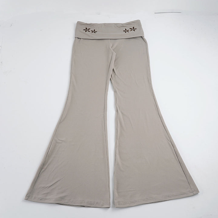 Damen nan Yogahose Flared mit Umschlagbund, komfortable Bootcut-Passform und Laser-Cut Blütendetail Drune