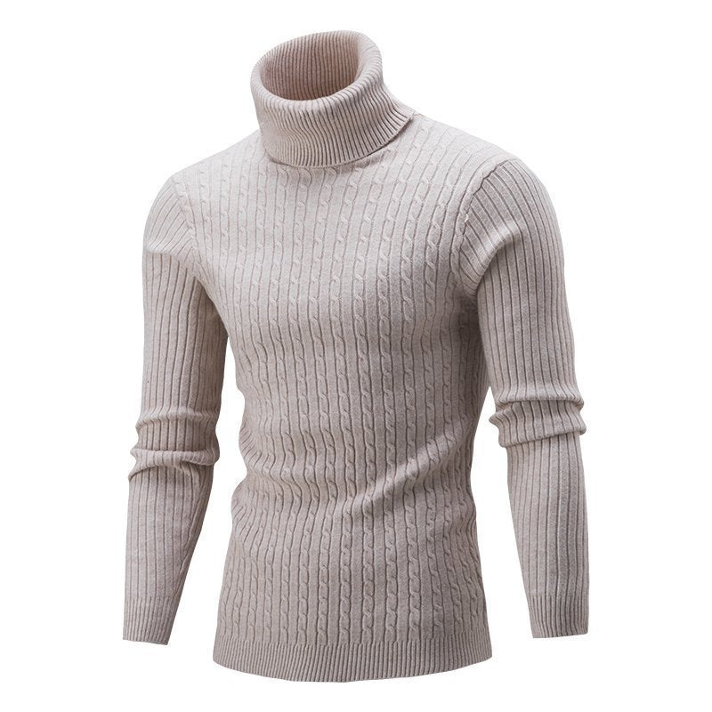 Herren nan gerippter Rollkragenpullover mit Zopfmuster und körpernaher Slim-Fit-Silhouette Drune