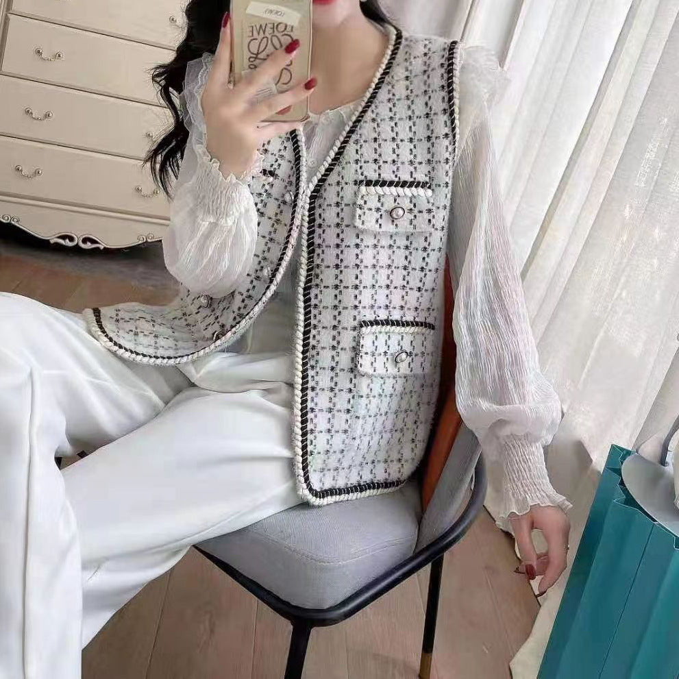 Damen modische Strickweste mit Taschen und kontrastierenden Details Drune