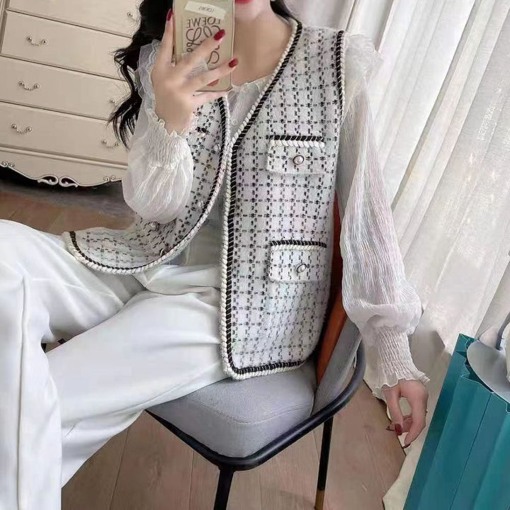 Damen modische Strickweste mit Taschen und kontrastierenden Details Drune