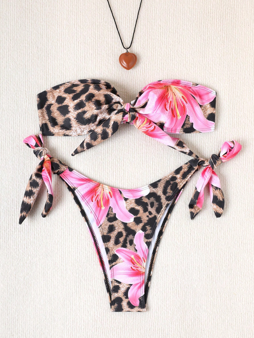 Damen Bikini-Set mit floralem Leopardenmuster und verstellbaren Trägern Drune