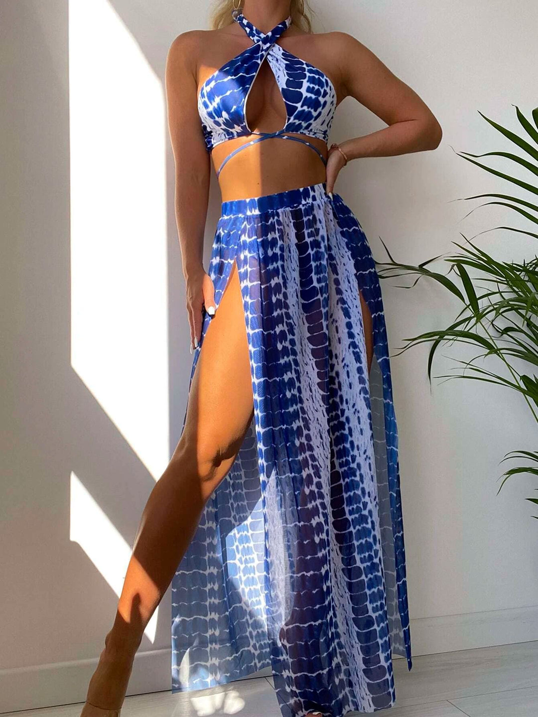 Damen Bikinistyle mit transparentem Maxirock Drune