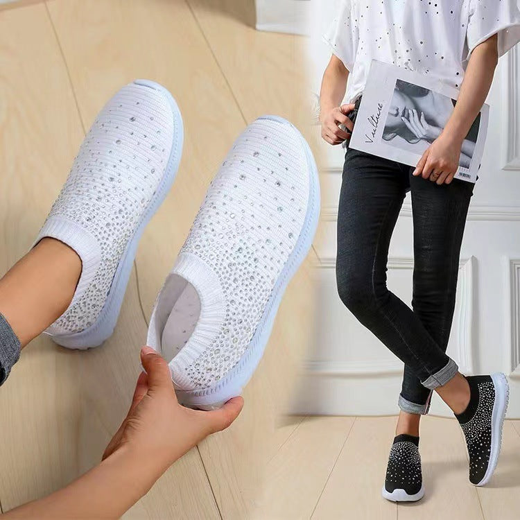 Damen nan gestrickte Slipper-Sneaker mit Strassbesatz und elastischem Einstieg Drune