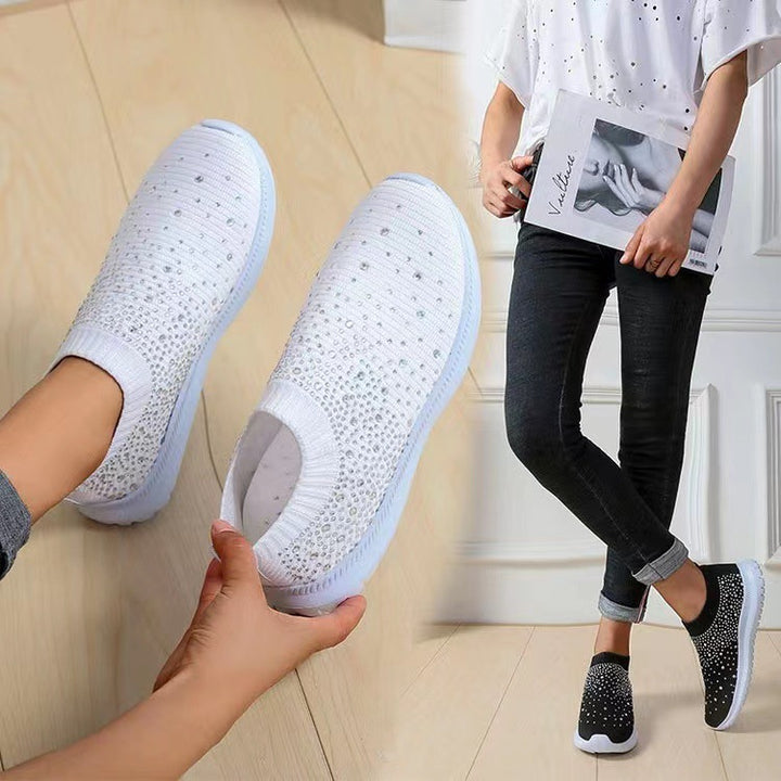 Damen nan gestrickte Slipper-Sneaker mit Strassbesatz und elastischem Einstieg Drune