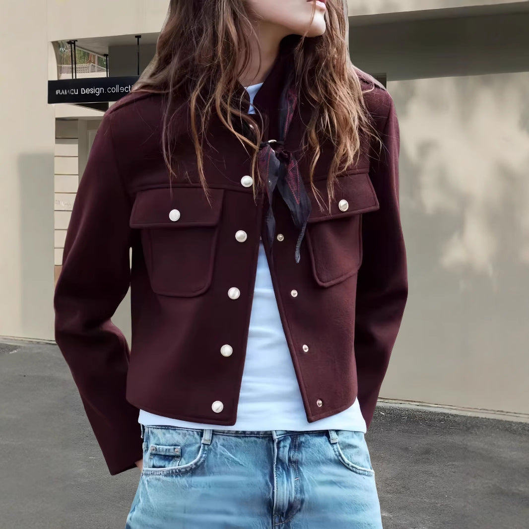 Damen modische Jacke mit praktischen Taschen und Druckknopfverschluss Drune