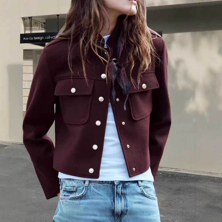 Damen modische Jacke mit praktischen Taschen und Druckknopfverschluss Drune