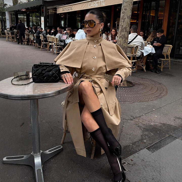 Damen eleganter Trenchcoat mit asymmetrischem Umhang Drune