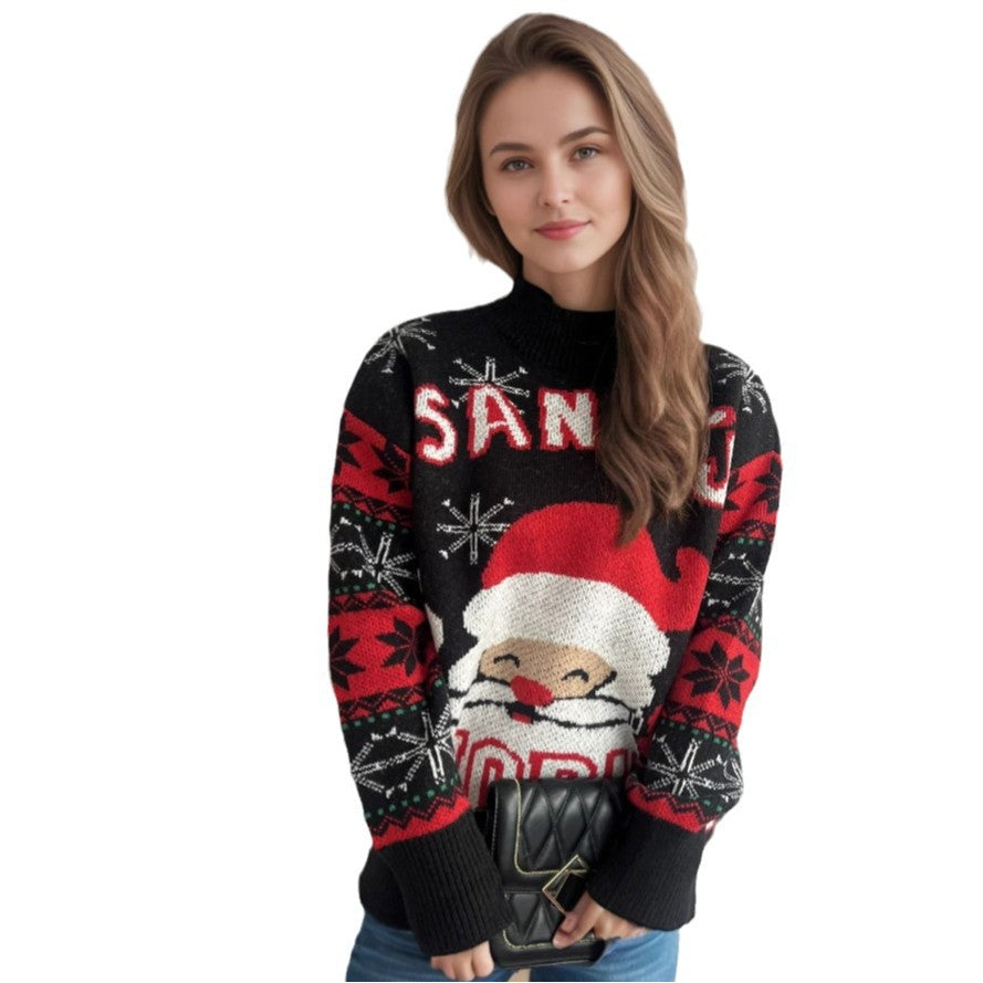 Damen weihnachtlicher Pullover mit festlichem Santa-Motiv und strukturiertem Design Drune