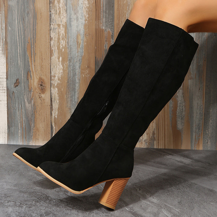 Damen Modische Overknee-Stiefel mit elegantem Blockabsatz und rutschfester Sohle Drune