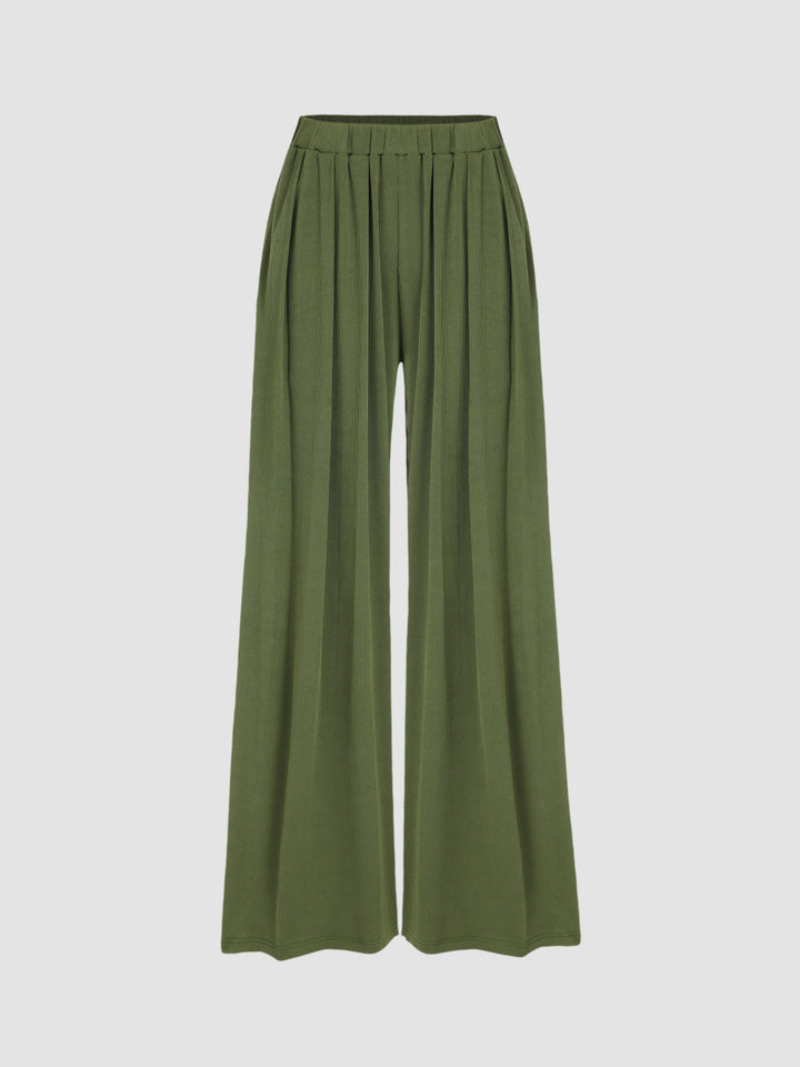 Damen weite Palazzo-Hose mit eleganten Falten und elastischem Bund Drune