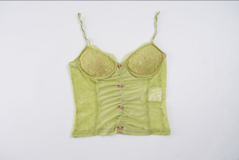 Damen Spitzen-Camisole mit wunderschöner Raffung und knopfartigen Akzenten Drune