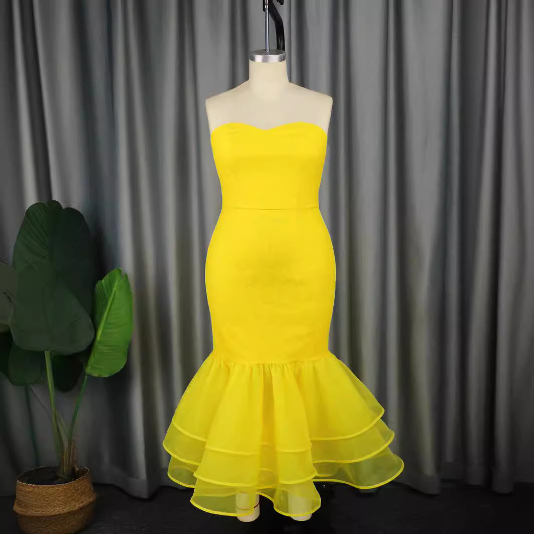 Damen Elegantes Mermaid-Kleid mit Rüschenabsatz Drune