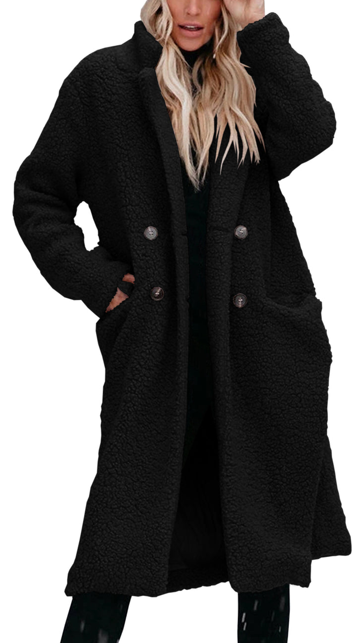 Damen Oversized Teddy-Mantel mit Knopfverschluss und praktischen Taschen Drune