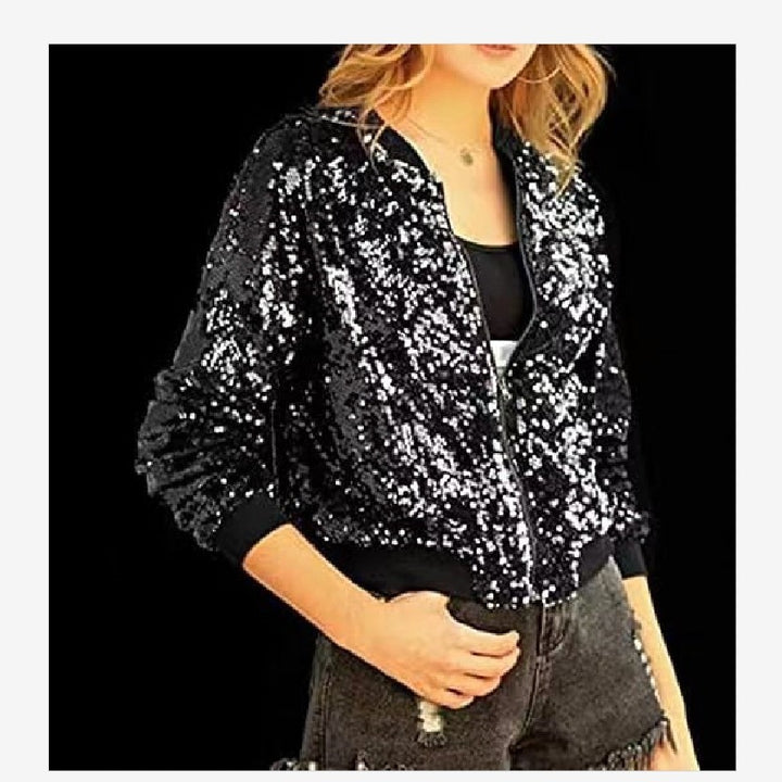 Damen Glamouröse Pailletten-Bomberjacke Drune
