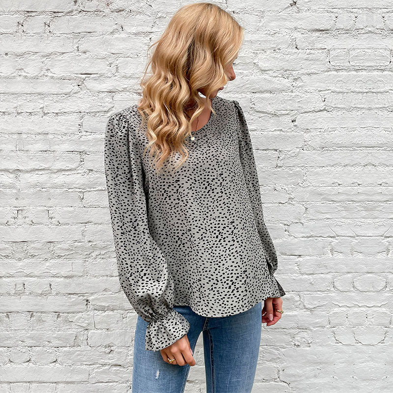 Damen elegante Bluse mit Rüschendetails und doppeltem Puffärmel Drune