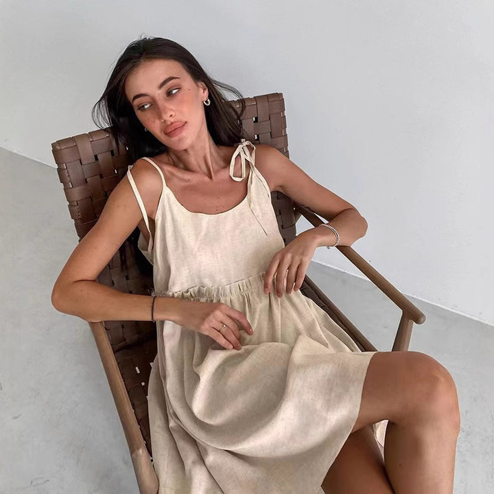 Damen luftiges Sommerkleid mit verstellbaren Trägern und lockerer Silhouette Drune