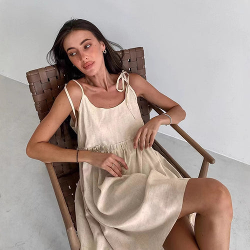 Damen luftiges Sommerkleid mit verstellbaren Trägern und lockerer Silhouette Drune