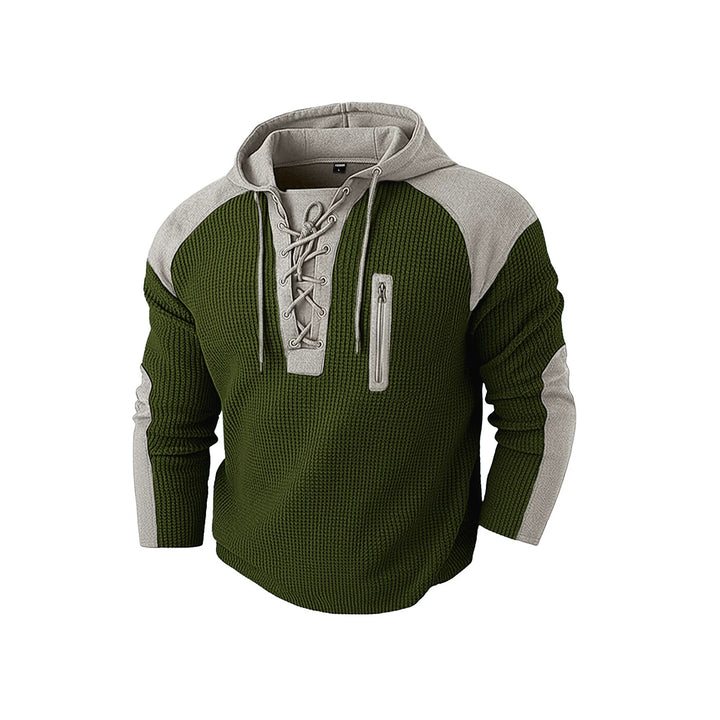 Herren nan Kapuzenpullover mit Schnürblende und vertikaler Reißverschluss-Brusttasche Drune