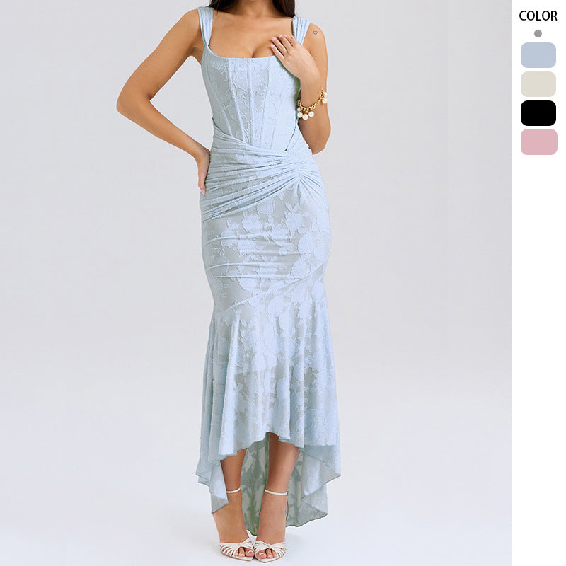 Damen Elegantes Bateau Maxikleid mit Floraltextur und asymmetrischem Saum Drune