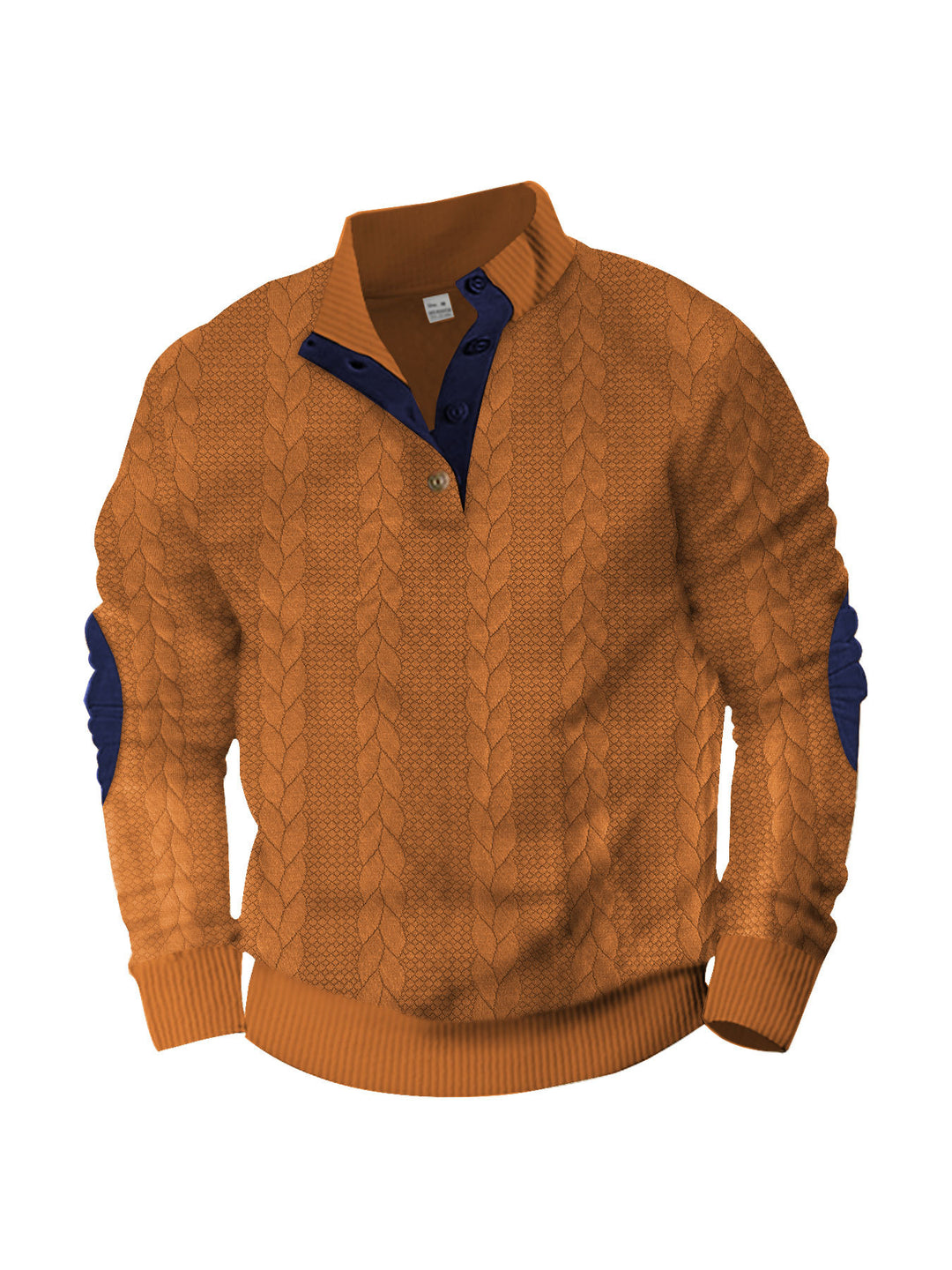 Herren nan lässiger Zopfstrickpullover mit verstärkter Knopfleiste und Wildleder-Ellenbogenpatches Drune