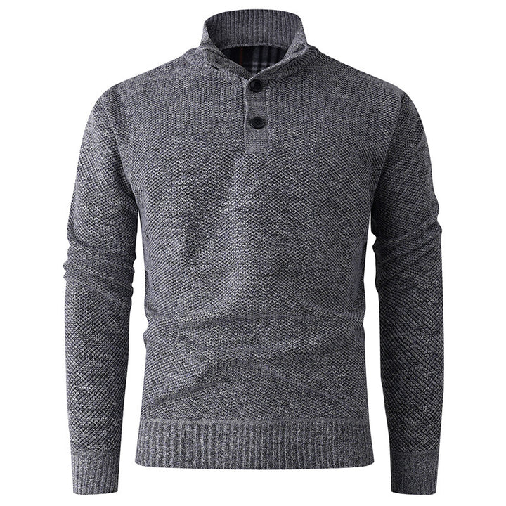 Herren Strickpullover mit hohem Kragen und durchgehendem Knopfverschluss Drune