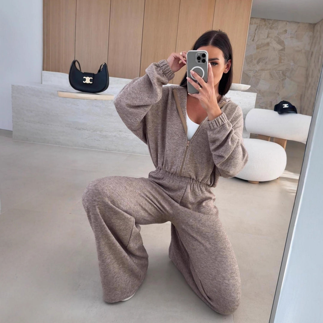 Damen komfortabler Pyjama-Anzug mit langem Bein und Kapuze Drune