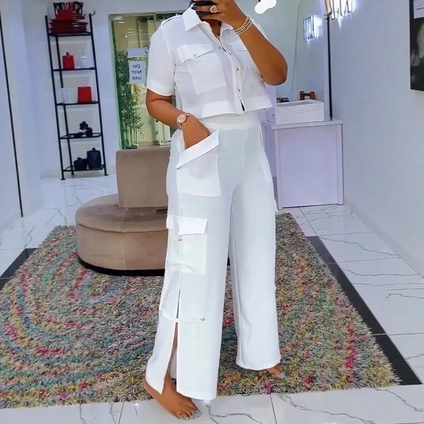 Damen stylisches Crop-Top und Cargo-Hosen Set Drune