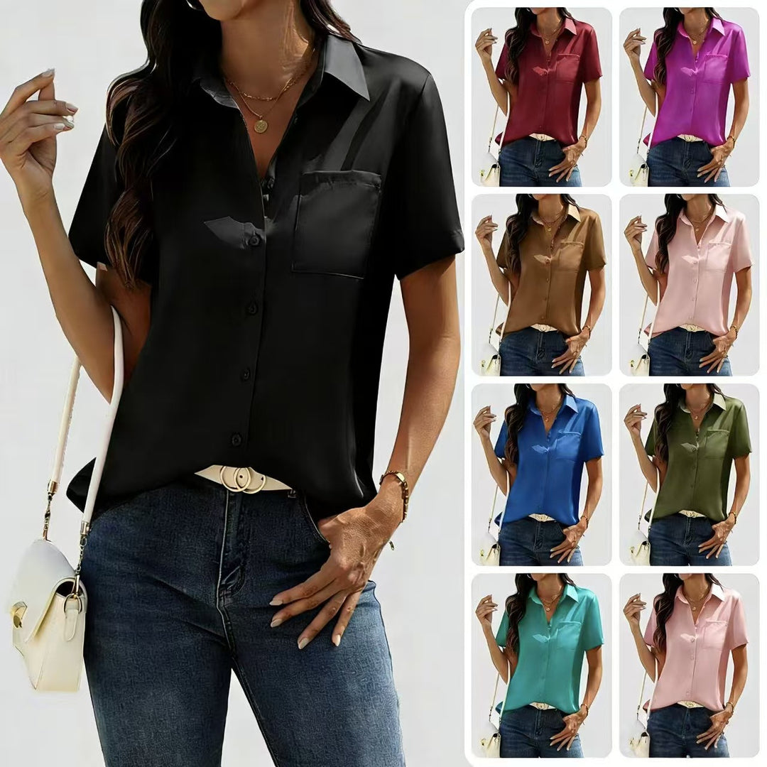 Damen Seidene Bluse mit kurzen Ärmeln Drune
