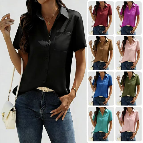 Damen Seidene Bluse mit kurzen Ärmeln Drune