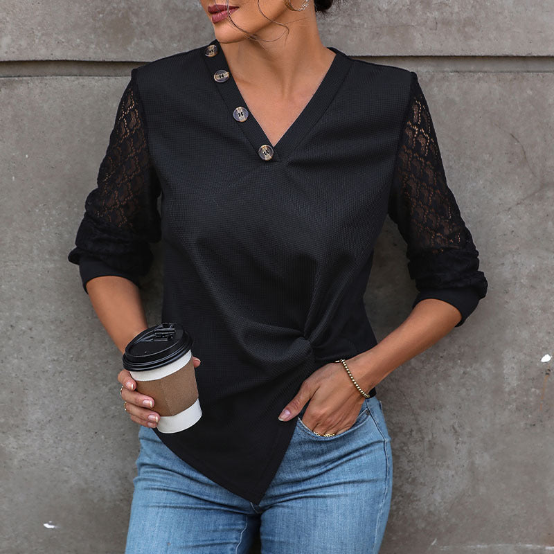 Damen Oberteil mit Spitze und Knopfdetails Drune