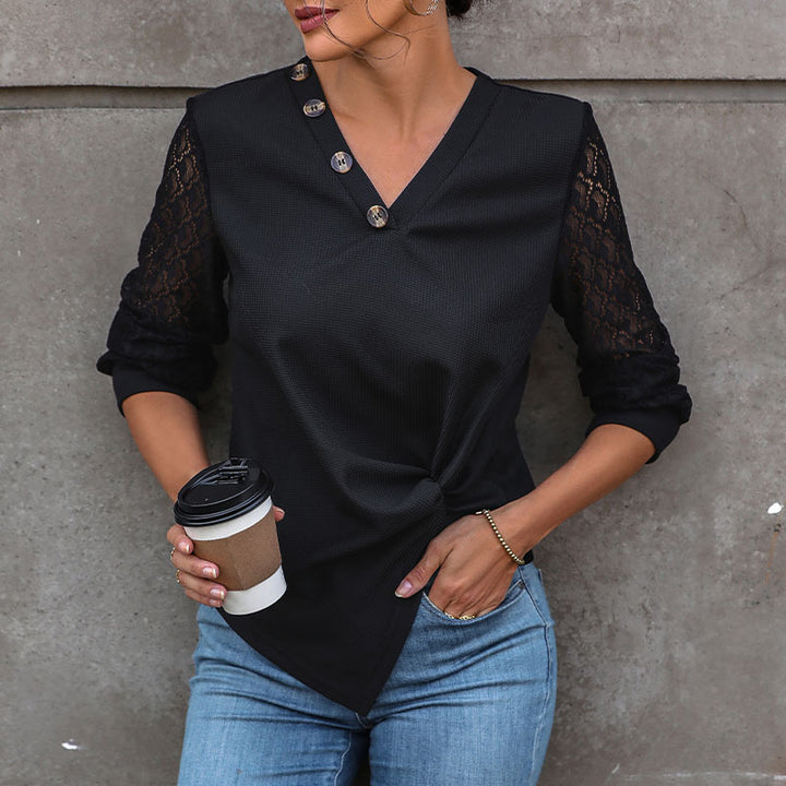 Damen Oberteil mit Spitze und Knopfdetails Drune